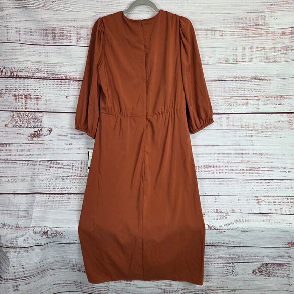 Maison Tara Sienna Brown Sheath Dress 16 Asymmetric Ruch Neutral Party Glam NWT - Picture 4 of 16